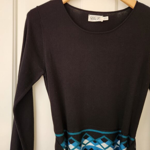 Eliza J Sweater Dress Geometric Diamond Knit Fit & Flare Cozy Business Casual L - Picture 6 of 11